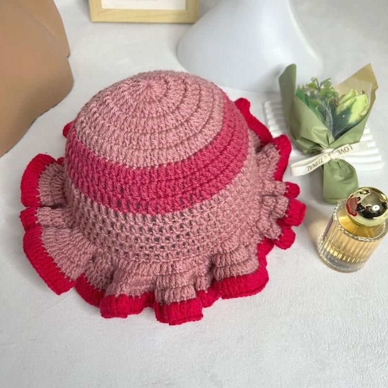 Handmade Crochet Conical Bucket Hat - Ruffled Brim Fisherman Hat for Women, Stylish Sun Protection Cap