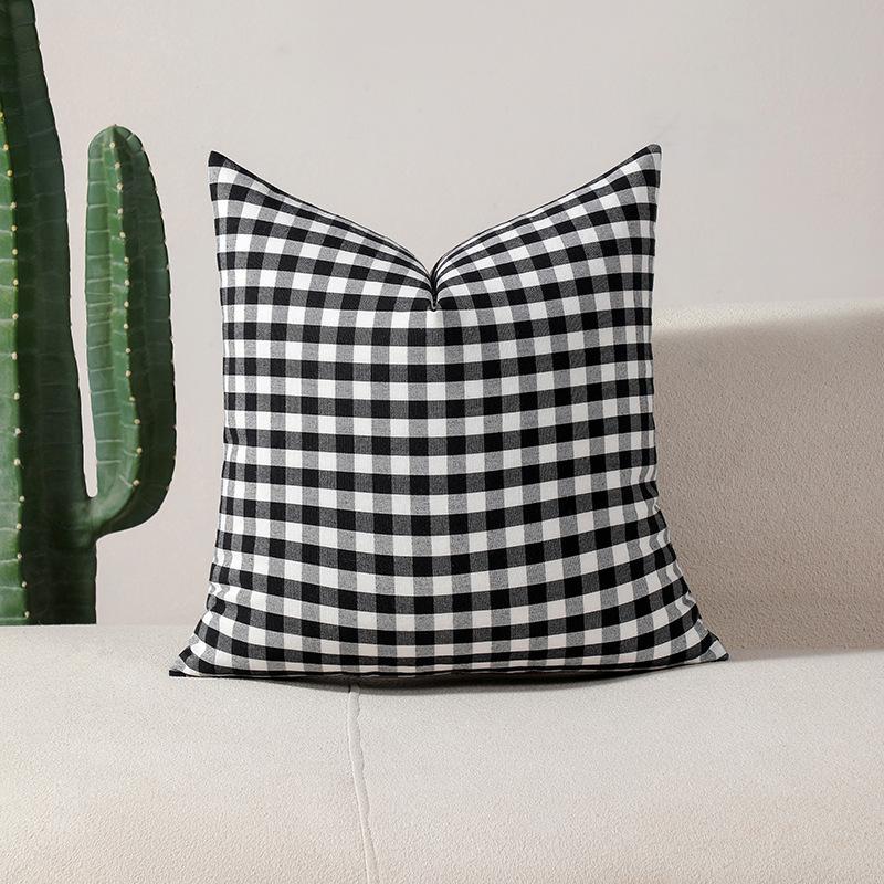 Plain Striped Pillowcase Korean Style Polyester Cotton Black and White Plaid Pillow Waist Pillow Without Core
