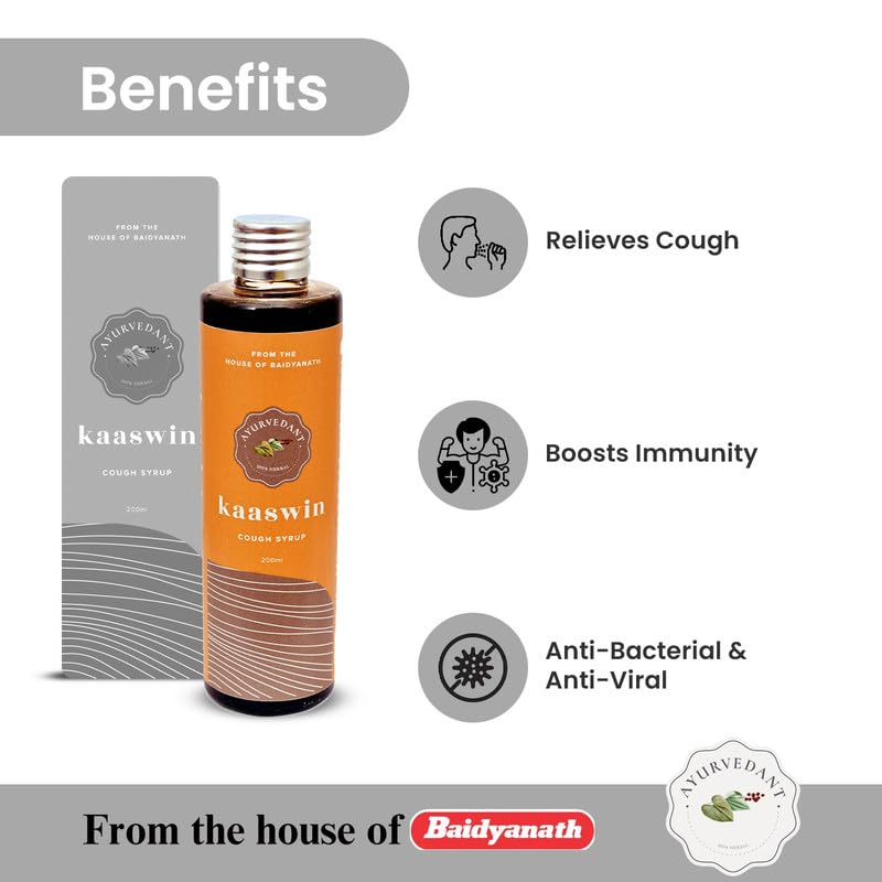 Baidyanath Ayurvedant Kaaswin Syrup 200 Ml Herbal Cough And Cold Relief For Respiratory Comfort Pack Of 1