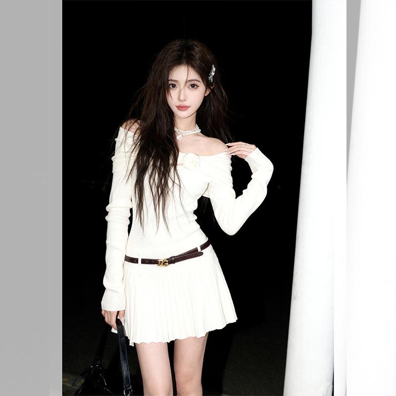 

Elegant White 3D Floral V-Neck Off-Shoulder Mini Dress for Early Autumn One Size белый