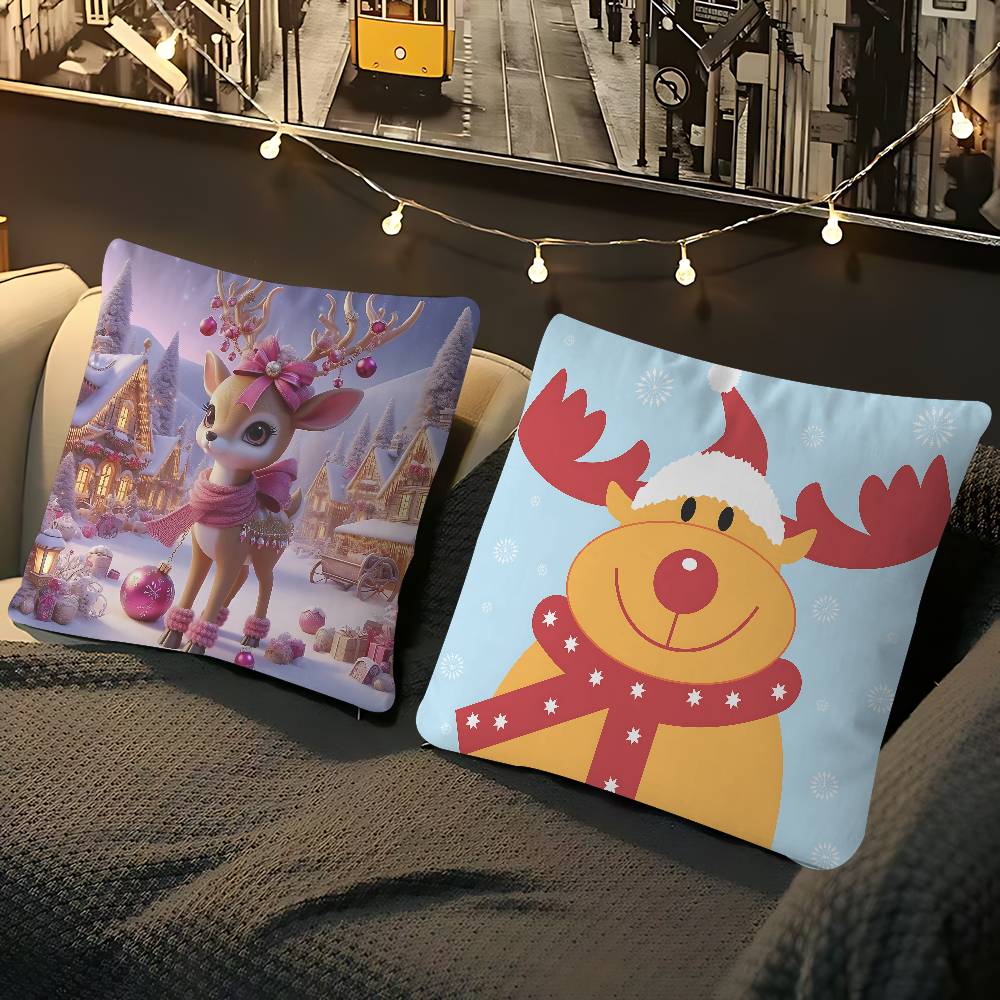 Weihnachts Rentier Kissenbezug Abnehmbarer Waschbarer Kissenbezug – Ganzjahresweichleinen