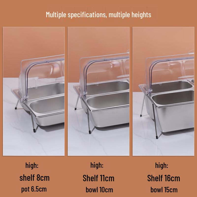 Stainless Steel Food Pan Rack with PC Double Flip Lid