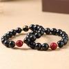 Obsidian Six-Character Mantra Cinnabar Prayer Beads Bracelet with Benming Buddha Guardian.