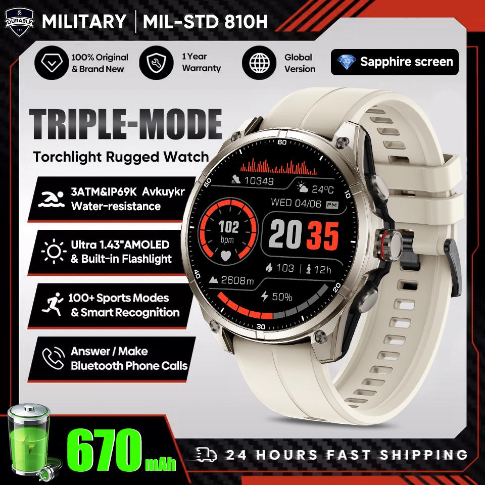 

New GPS Ultra Outdoor Sports Smart Watch 1.43 AOD Compass 5ATM Waterproof 170+ Sports Man Durable Military Call Smartwatch GPS Sports Watch сірий