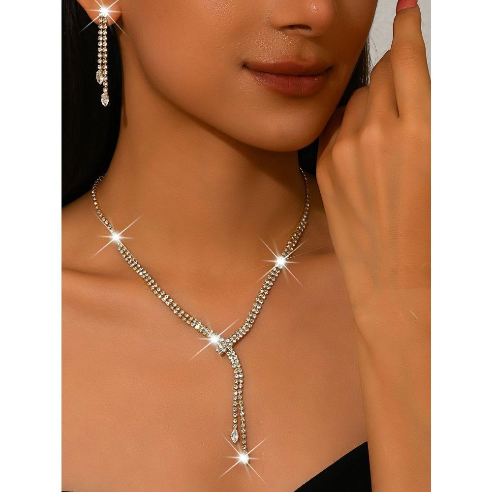 Jewelry Full Diamond Zircon Necklace Earrings Bracelet Ring Set Chain Wedding Dress Jewelry