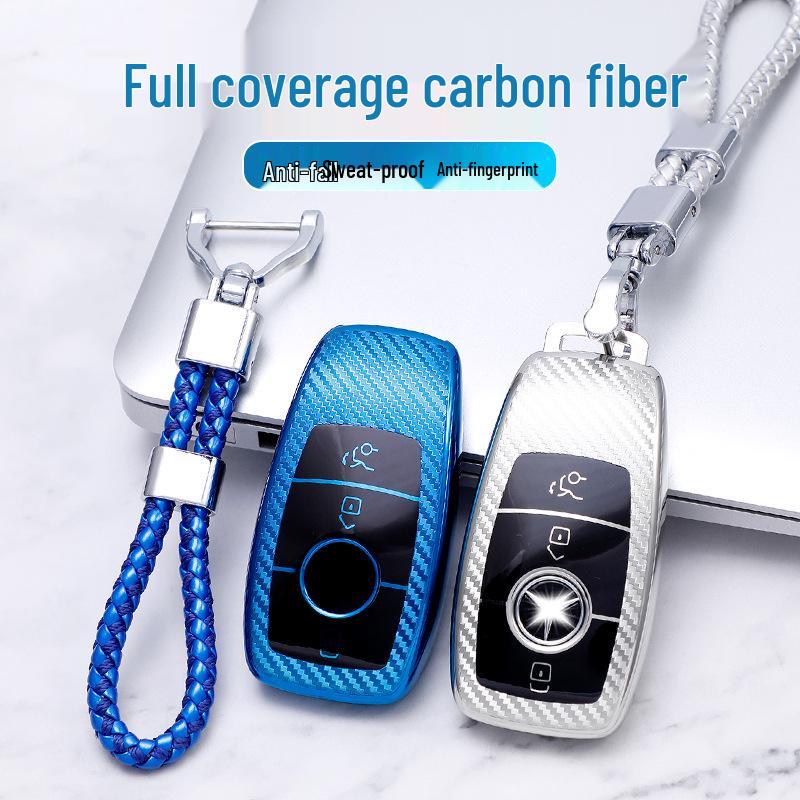 TPU Key Case for Mercedes-Benz E-Class/C-Class/A200 - Carbon Fiber Pattern Full Wrap Shell