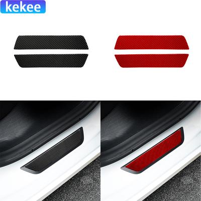 For Tesla Model Y -2024 For Model 3 2017- Accessories Interior Rear Door Sill Threshold Bar Carbon Fiber Stickers Trim