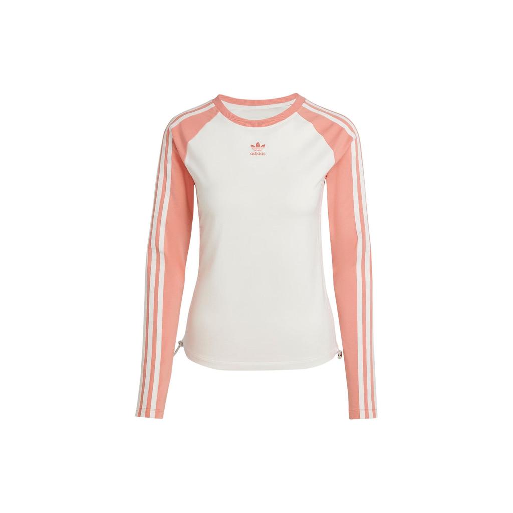 Adidas Originals Slim Fit Long Sleeve Tee With Three-Stripe Color Block Logo Women Tops Earth-Brown IY0781