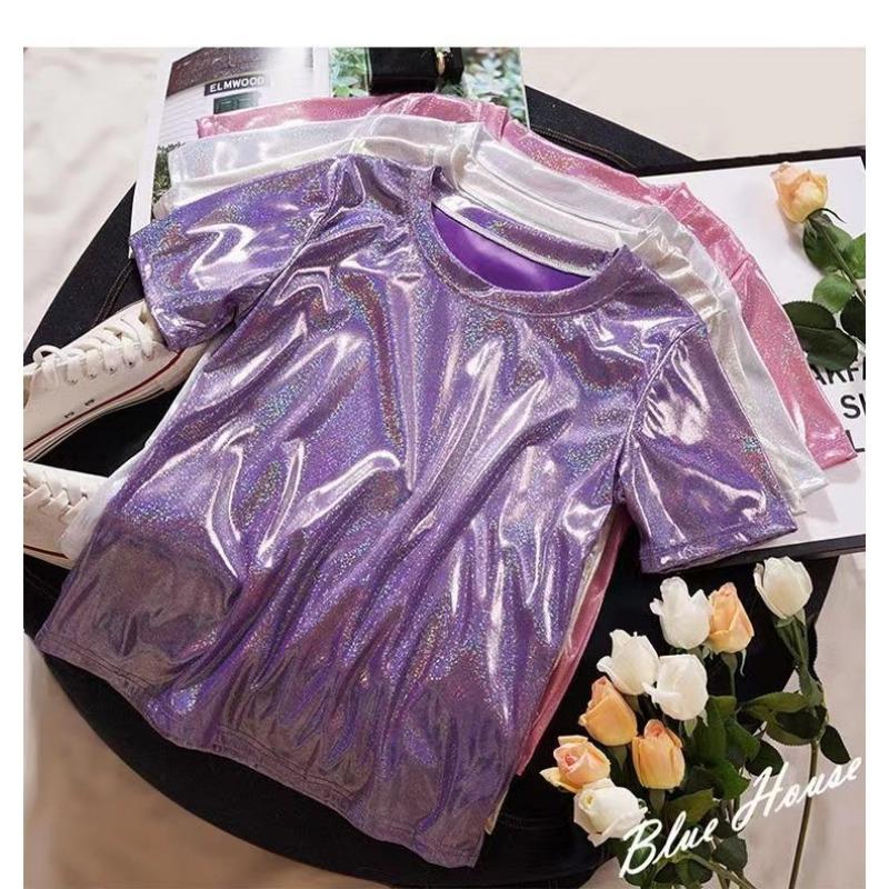 Summer New Korean Mid Length Blingbling Top Short Sleeved T-shirt for Women