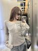 Women's High-End Striped Buttoned Long-Sleeve Cropped Top