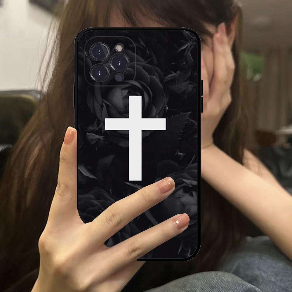 Black Cross Phone Case For IPhone 16 15 14 11 12 13 Mini Pro XS Max Cover 6 7 8 Plus X Funda Shell
