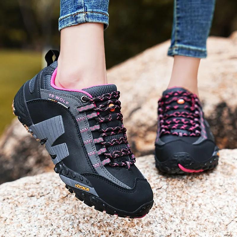 Autumn Winter High Quality Women's Hiking Shoes Rock Climbing Genuine Leather Waterproof Outdoor Sports Trekking Sneakers Woman