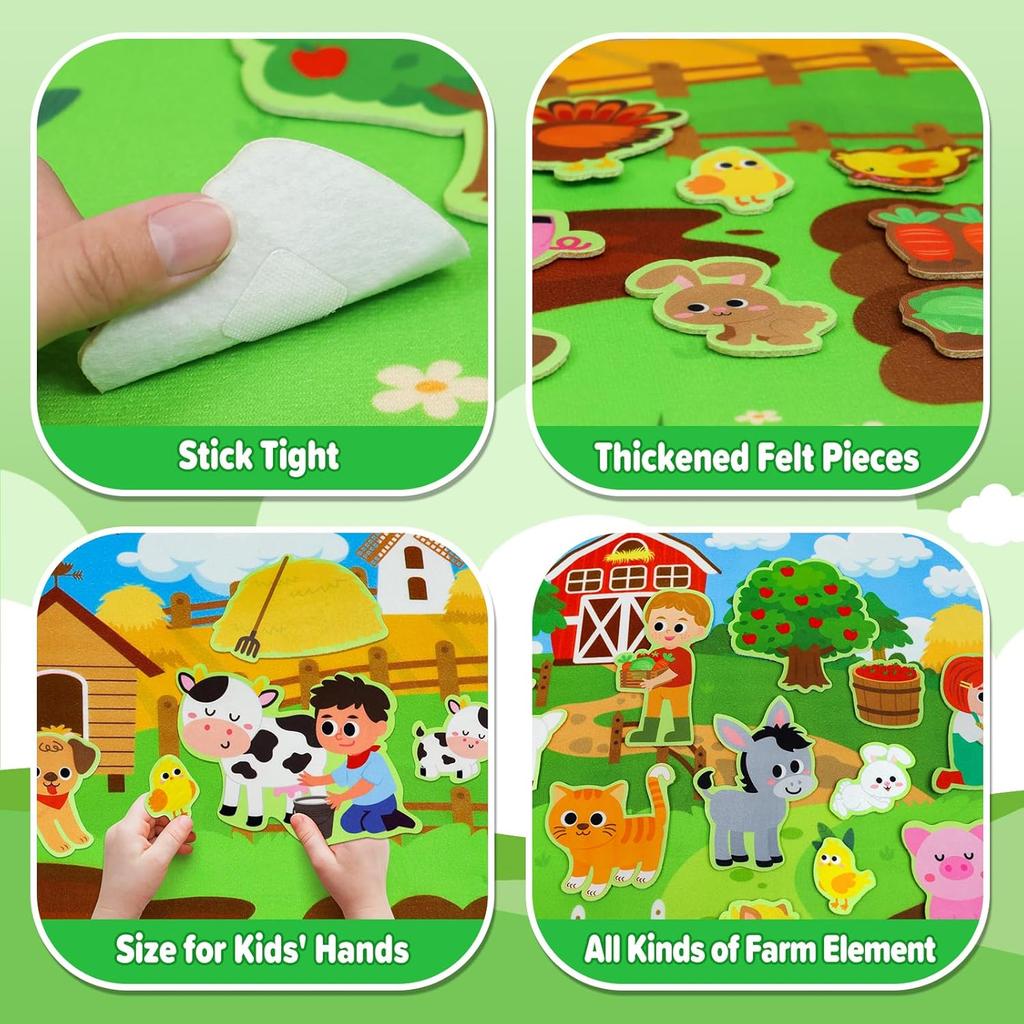 Toys Farm Animals Felt Story Board Set Storytelling Early Learning Interactive Play Kit Wall Hanging Puzzle for Toddlers Gifts