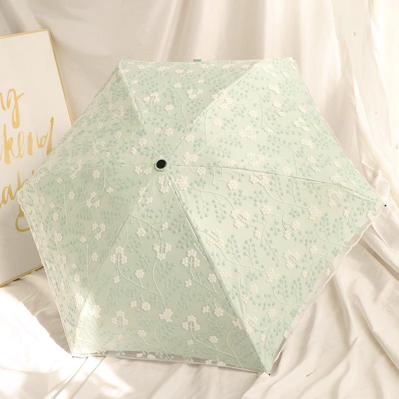 Double Layered Mini Five Fold Umbrella Embroidered with Flowers Black Glue Sun Protection UV Protection Rain Sunny Dual-purpose Sun Umbrella