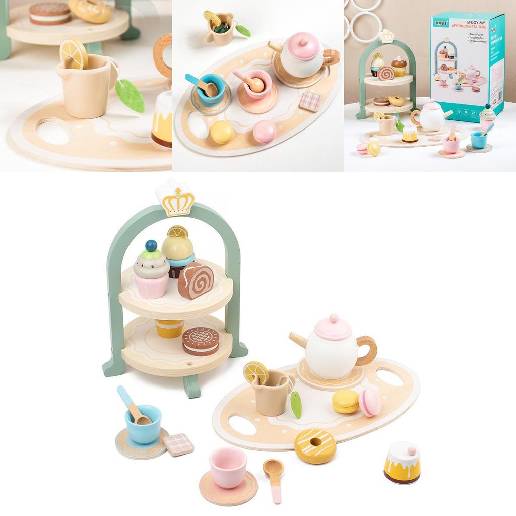 Wooden Royal Tea Party Play Set For Kids With Imaginative Over Kitchen Role Play