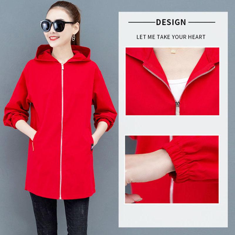 WTEMPO Hooded Windbreaker Women's Mid-length Coats Spring Sunscreen Clothing Female Korean Loose Large Size Baseball Uniforms
