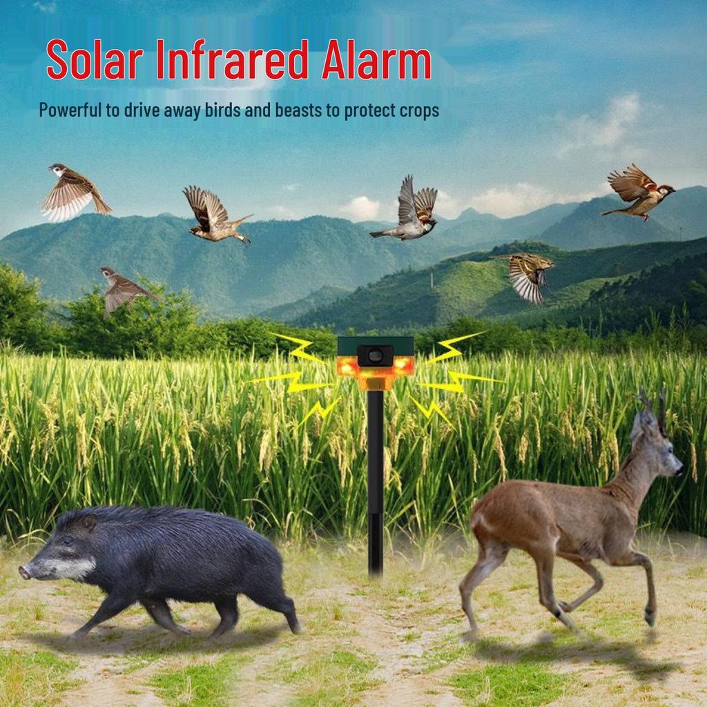 Alarma Solar Infrarroja de 360° Repelente de Animales con Advertencia Sonora y Lumínica y Transmisión de Voz