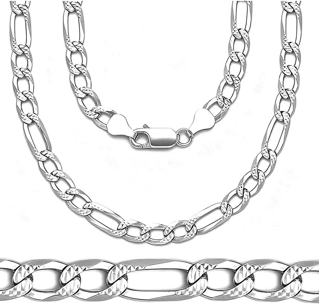 6mm Men's Hip Hop Textured Figaro 3:1 Cuban Chain Necklace - Stainless Steel Accessories
