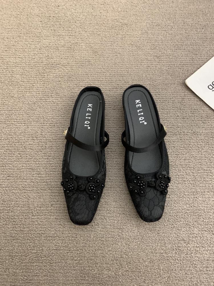Satin Bag Head Half Slippers Female 2025 Summer New French Temperament Evening Fairy Wind Heightening Mary Jane Single Shoes