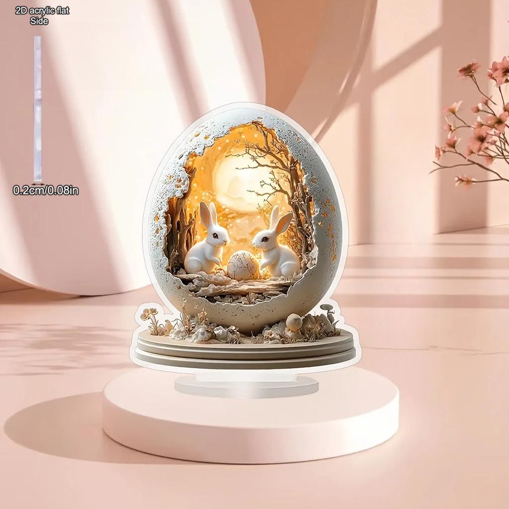 Easter Acrylic Bunny Egg Ornaments Rabbit Crafts for Easter Party Desktop - 2D Flat Acrylic Desktop Ornament, Wall Decor Art, Four Seasons Decoration