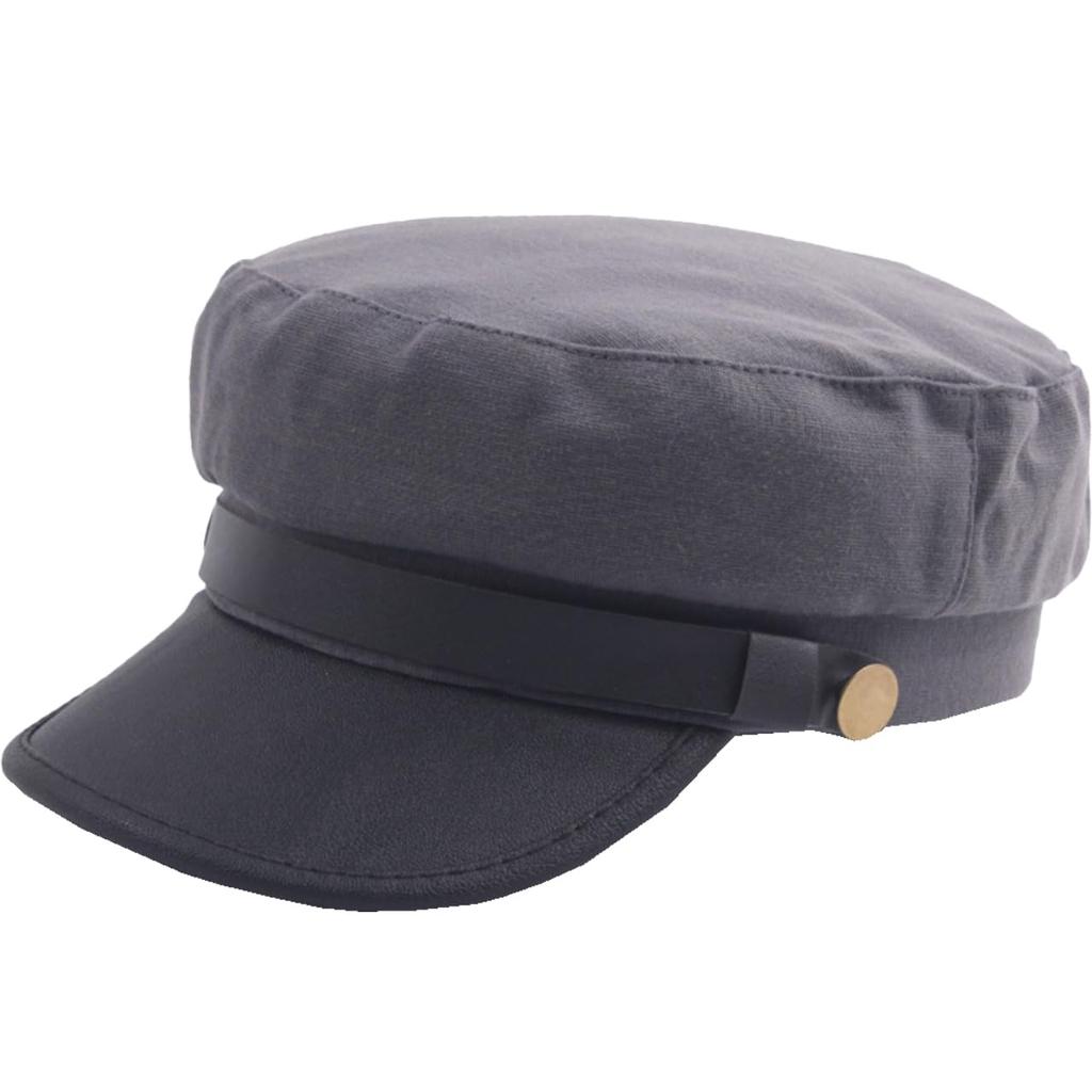 Marine Cap Leather Newsboy Cap Black Hat for Going Out Travel Men Women CZ199 [White Fang] (Gray)