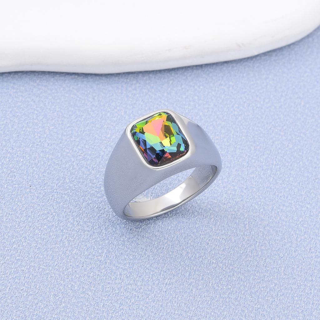 R3482 1pc Man/Women Gemstone Style Wedding Titanium Steel Ring,Fashion Men's 316LStainless Steel Lightweight and Compact Rings