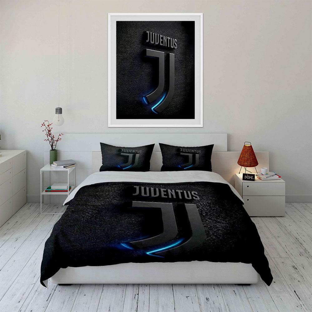 "Set Lenzuola Logo Juventus Nero" Set Copripiumino Lenzuola Copripiumino Federe (1 * Copripiumino 2 * Federe, senza piumino)