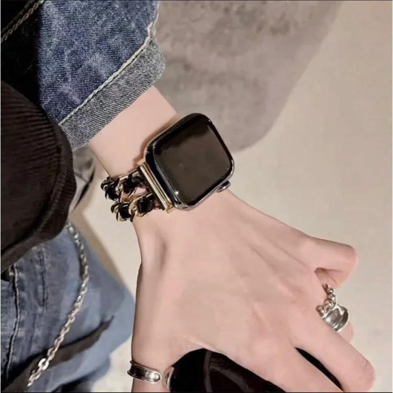 Fashion Leather Stainless Steel Bracelet Link For Apple Watch Band Series 11/8/7/6/10/9 40mm 41mm 38mm 42mm 44mm 45mm 46mm Strap