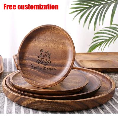 Personalized Natural Wooden Circular Retro Tray Pizza Salad Sushi Bread Fruit Dessert Snack Tray Kitchen  Home Decoratio