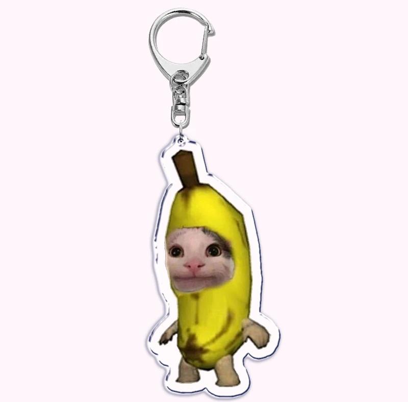 Creative Banana Cat with Heart Keychain for Accessories Bag Pendant Food Fruit Happy Cats Key Chain Ring Keychains Jewelry Gift
