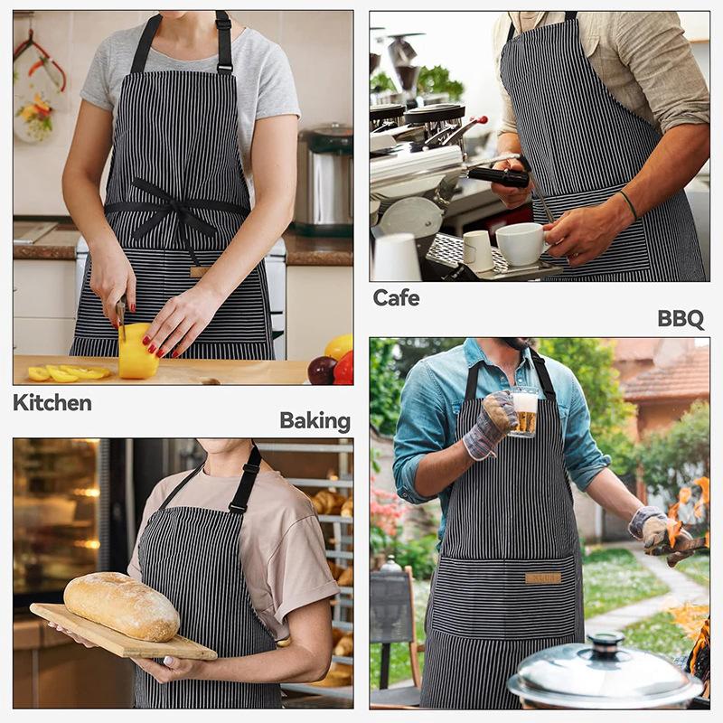 2‑Pack Stain‑Resistant Striped Sleeveless Aprons, Polyester Work Apron Set with Front Pockets for Home Kitchen & Catering