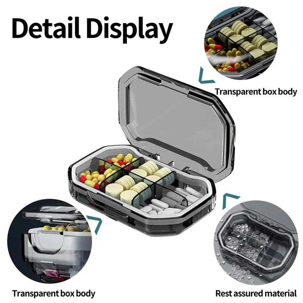 6 Grids Pill Storage Box Travel Medicines Storage Box Drug Separation  4 Grids Mini Portable Organizer Container With Seal Ring