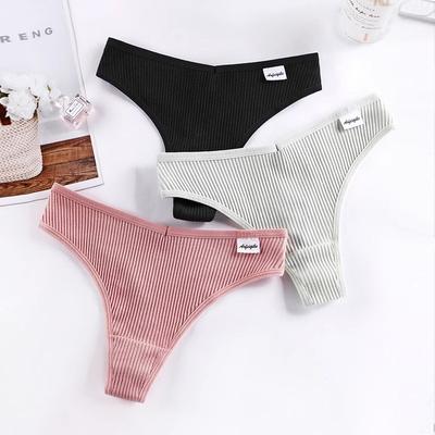 Threaded Cotton Thong Women's Breathable Low Waist Sexy Seamless All Cotton Minimalist Sports Fitness T-shirt Panties