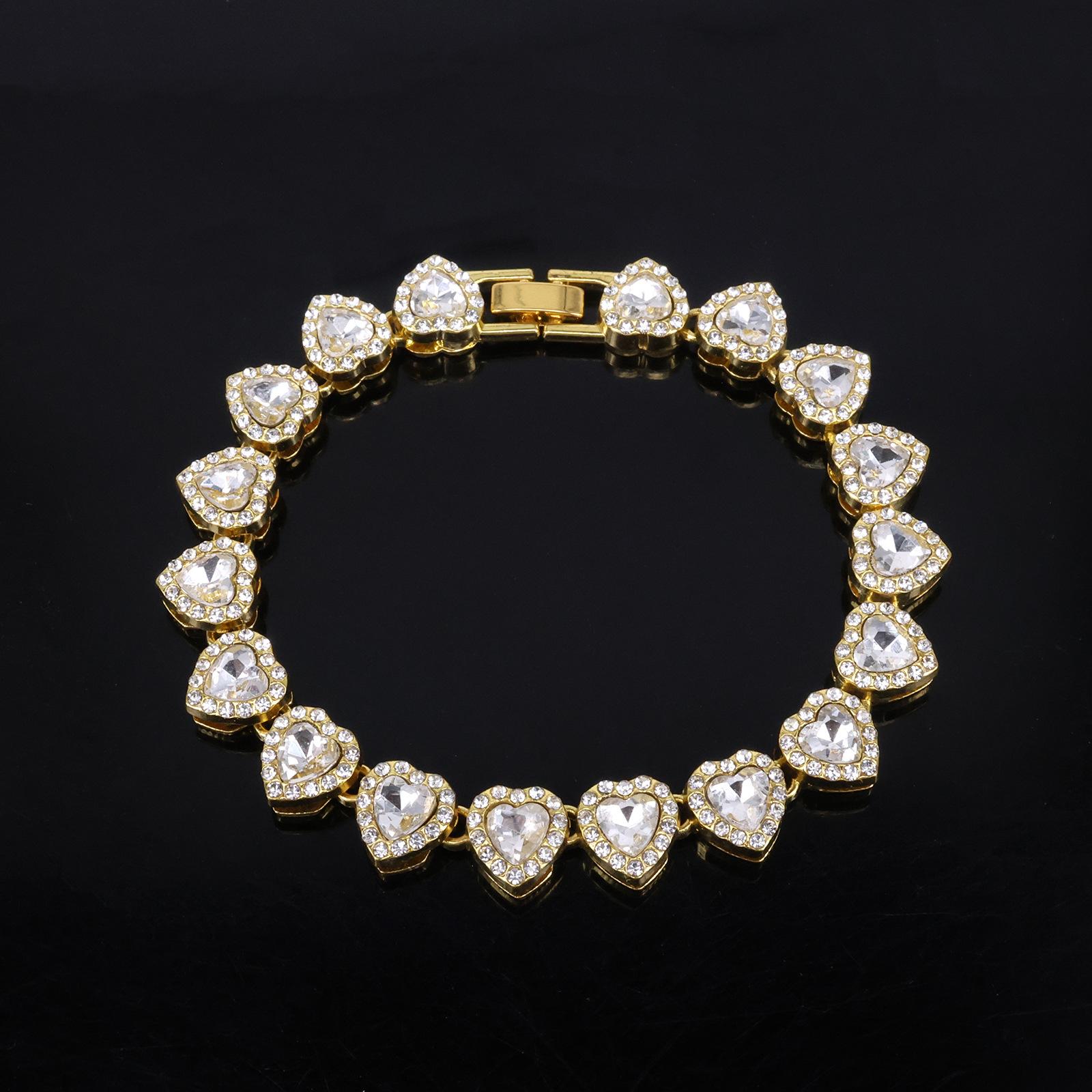 

Exquisite 45CM Hip Hop Tennis Chain Jewelry Set Shiny Heart Rhinestone CZ Bracelet Necklace Fashion Rock Party Accessory