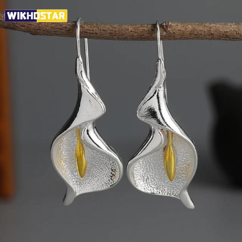 Exquisite Blooming Flower Hook Earrings Simple Accessories Gold Silver Color Plant Dangle Earrings for Women Jewelry