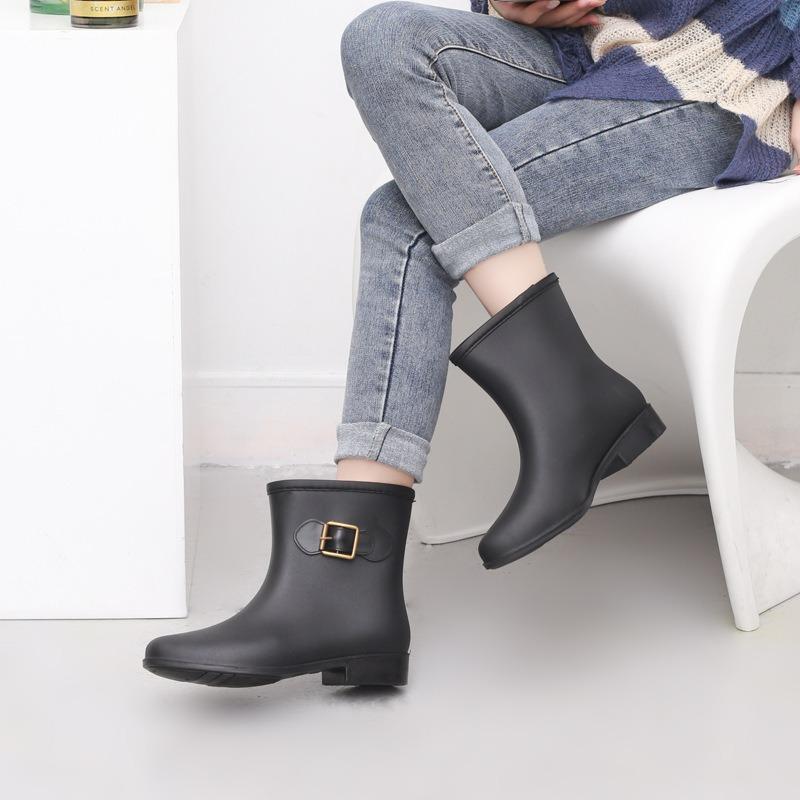Women's rain shoes medium rain boots water shoes high-end bow waterproof glue shoes women's rain boots