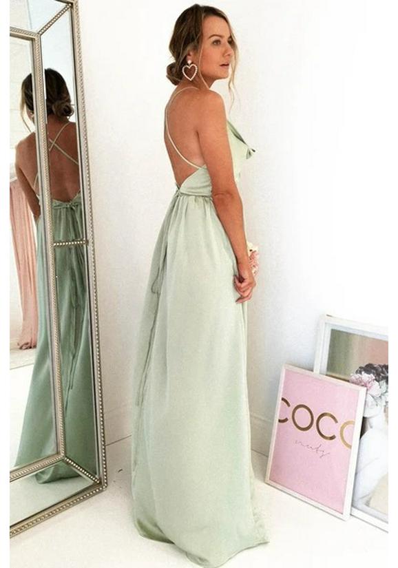 European and American Spaghetti Strap Evening Gown with Sexy Slit - New 2026 Women's Polyester Fashion