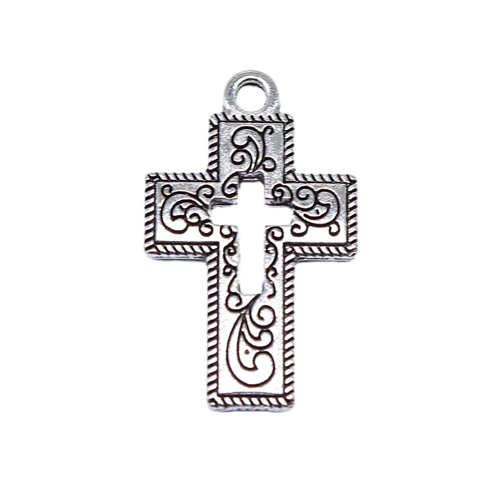 

20шт Ажурные подвески-крестики Античное Серебро Цвет Цинковый Сплав 23Х14мм