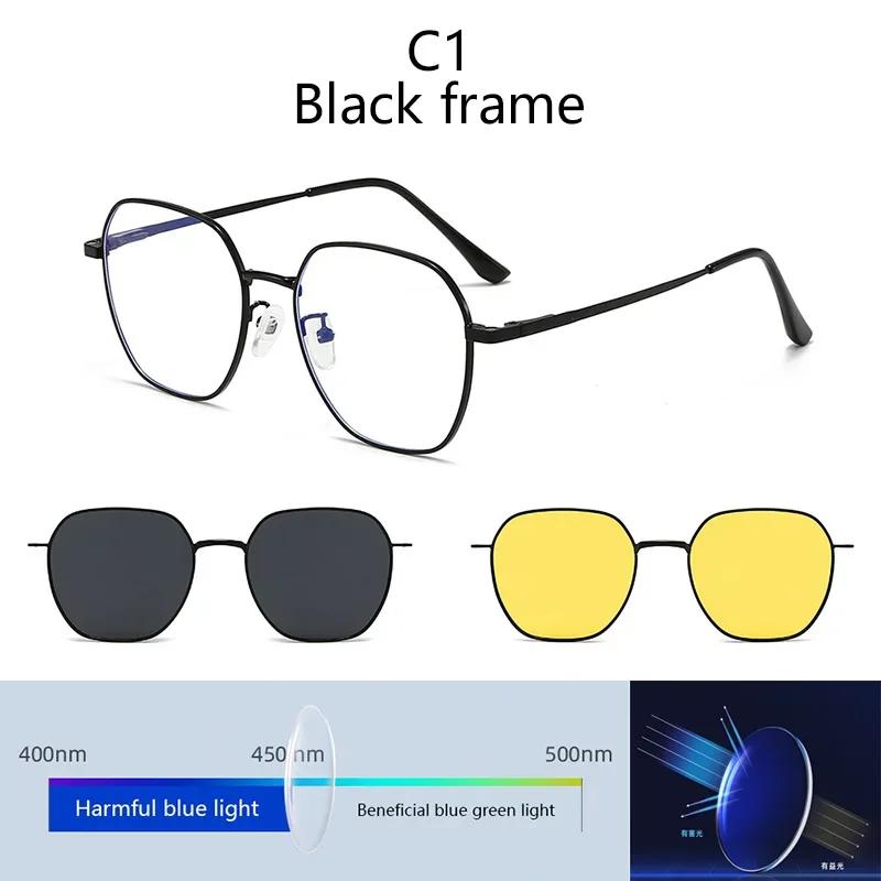 3 in1 Magnetic Clip Myopia Sunglasses Glasses Women Men Polarized Prescription Optical Big Frame Eyeglasses
