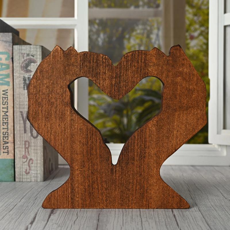 Vintage Solid Wood Mother's Day Heart Shaped Statue Home Living Room Desktop Decor Gift