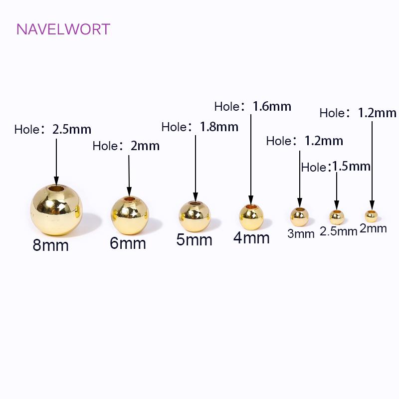 2MM-8MM 18K Gold Plated Round Ball Beads Spacer Beads Brass Metal Loose Beads For Making Bracelet DIY Jewelry Making Accessories