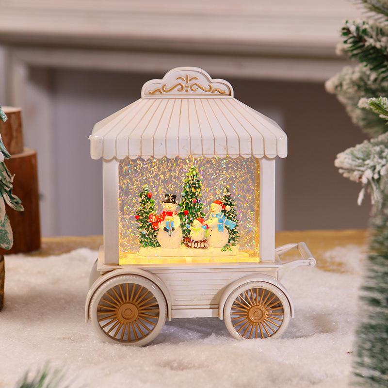 Santa Claus Trolley Snowfall Music Box Lamp – Christmas Night Light & Ornament