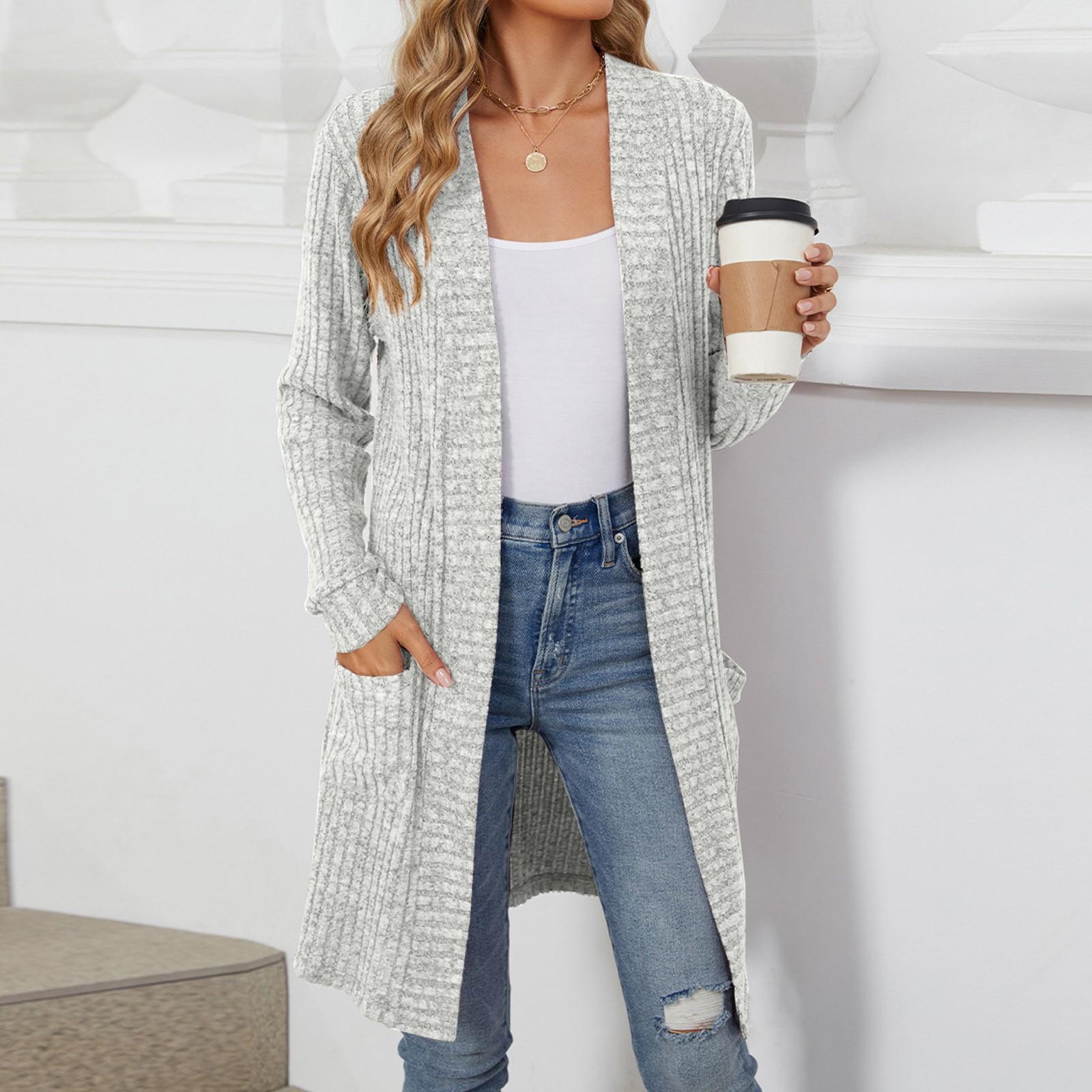 

Женский повседневный и модный однотонный кардиган с длинным рукавом и карманами S