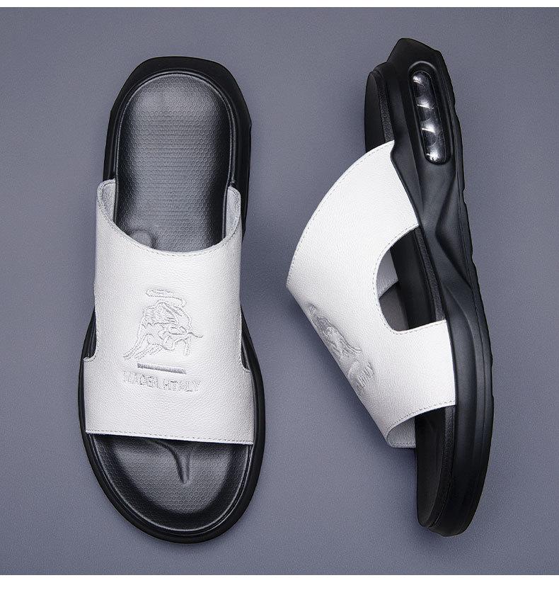 

Мужские кожаные тапочки, летние повседневные сандалии 2024 года, модная винтажная мужская обувь, высокое качество, мягкие, удобные, повседневные туфли на плоской подошве, пляжные мужские тапочки 44 белый