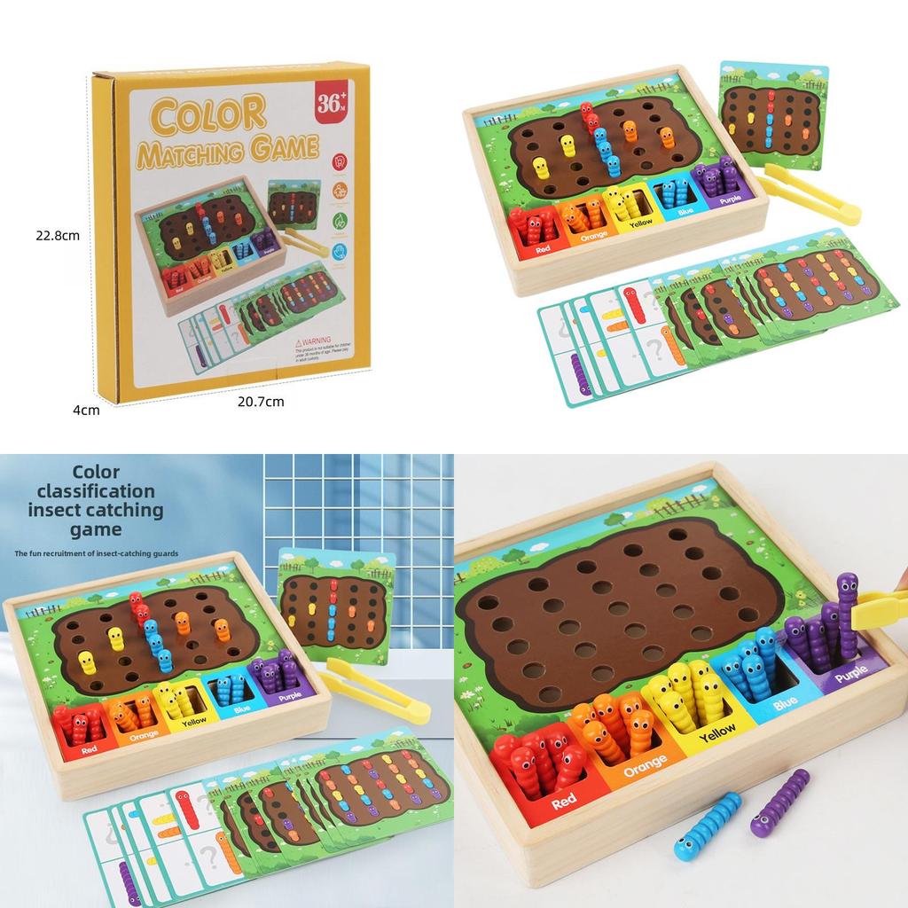 Wooden Color Matching Bug Catcher Card Game For Kids Development And Handeye Coordination
