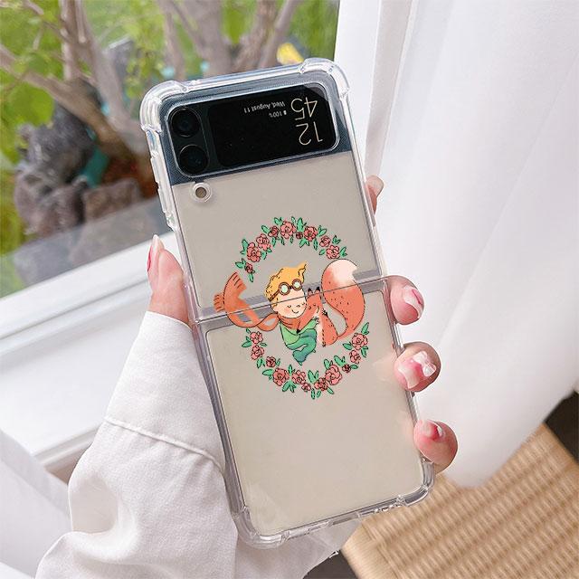 

Прозрачный чехол для Samsung Galaxy Z Flip 3 4 5G Airbag Противоударный чехол для телефона ZFlip3 ZFlip4 Роскошный чехол с рисунком Маленького принца Samsung Z Flip 5G