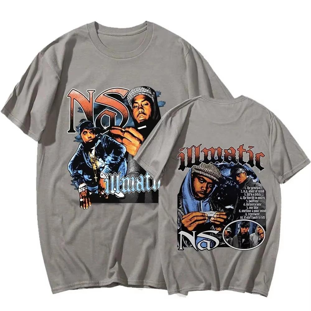 Rapper Nas Illmatic Grafik T-Shirt Herrenmode Vintage T-Shirt Lässig 100% Baumwolle Kurzarm T-Shirts Hip Hop Streetwear