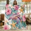 1pc 2D Flat Printing Spring & Summer New Arrival Sea Turtle and Tropical Floral Themed Digital Print Blanket, Suitable for All Seasons, Casual Throw B