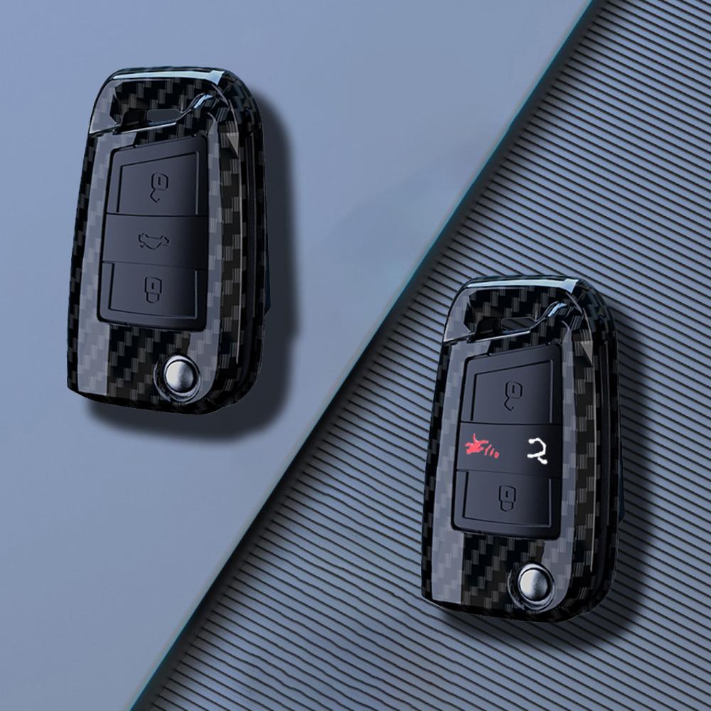 For Vw Volkswagen Golf 7 Mk7 Tiguan Mk2 T-Roc T-Cross Skoda Octavia Kodiaq Karoq Seat Ateca Leon Fob Abs Carbon Key Case Cover