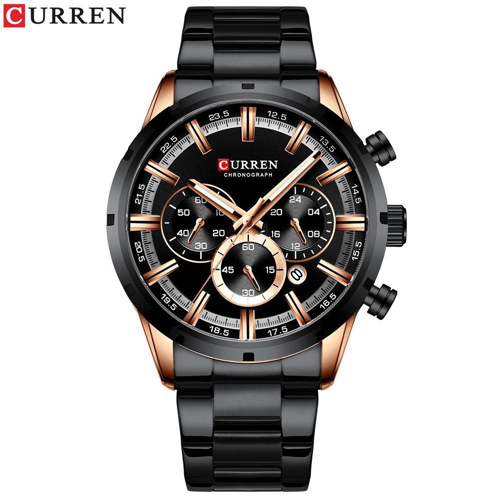 CURREN Sports Watch Unique Design Stainless Steel Automatic Date Chronograph Men's Fashion Casual Quartz Watches